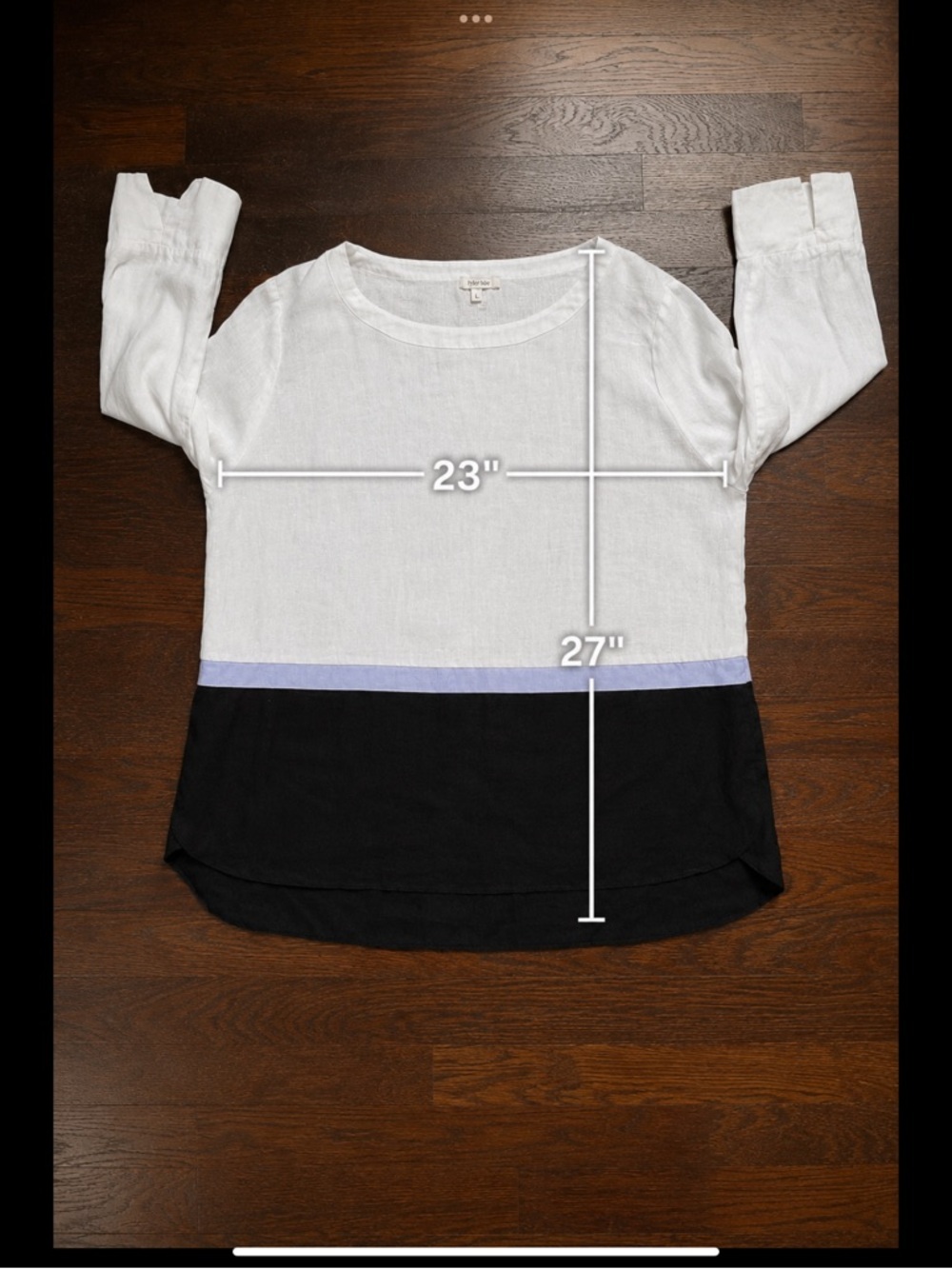 Tyler Boe 100% Linen Colorblock Tunic Blouse White Lavender Navy Size L - Picture 11 of 16